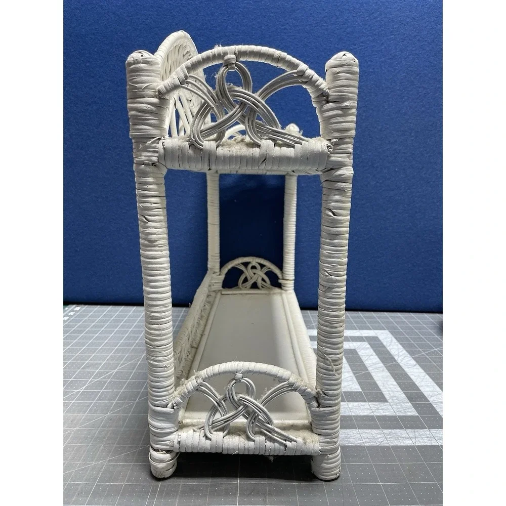 VTG White ~Wicker Rattan Shelf~ Boho 2 Tiered Standing/Wall Hanging Cottagecore